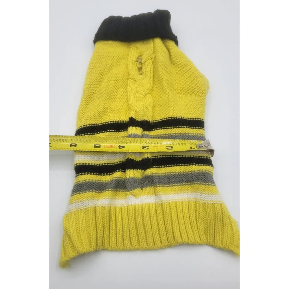 Yellow Striped Cable Knit Dog Sweater Turtleneck Small Black Grey White Pet Vest